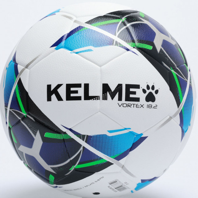 Мяч футзальный KELME Vortex 18.2 Indoor, 8301QU5074-113, р.4, 32 пан, ТПУ, термосш, бело-сине-зеленый 
