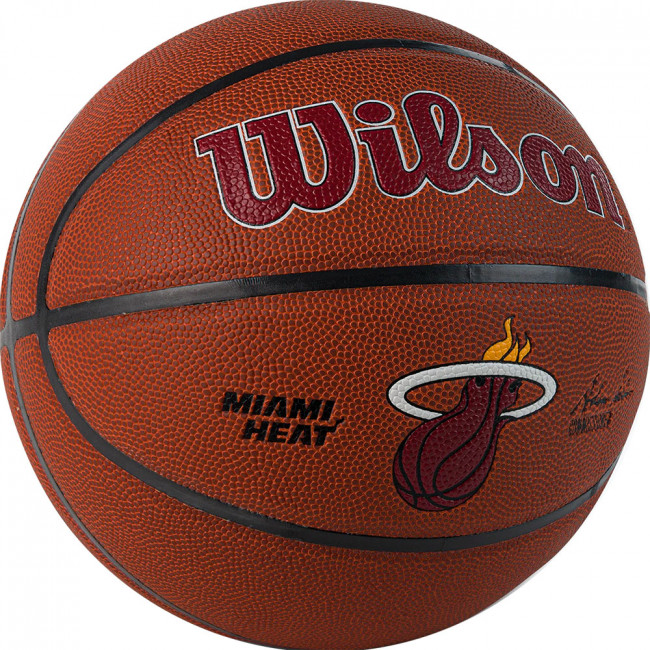 Мяч баскетбольный WILSON NBA Mia Heat, WTB3100XBMIA р.7, синт.кожа (композит), коричнево-красный Мяч баскетбольный WILSON NBA Mia Heat, WTB3100XBMIA р.7, синт.кожа (композит), коричнево-красный
