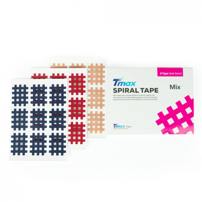 Кросс-тейп Tmax Spiral Tape Type Mix A (20 листов), арт. 423731, 3 цвета; синий, красный, телесный 