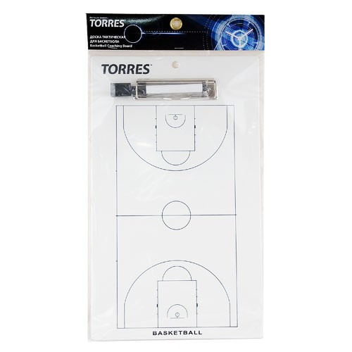 Тактическая доска для баскетбола "TORRES", арт. TR1003B, маркерная, с зажимом, в компл. маркер, белая 