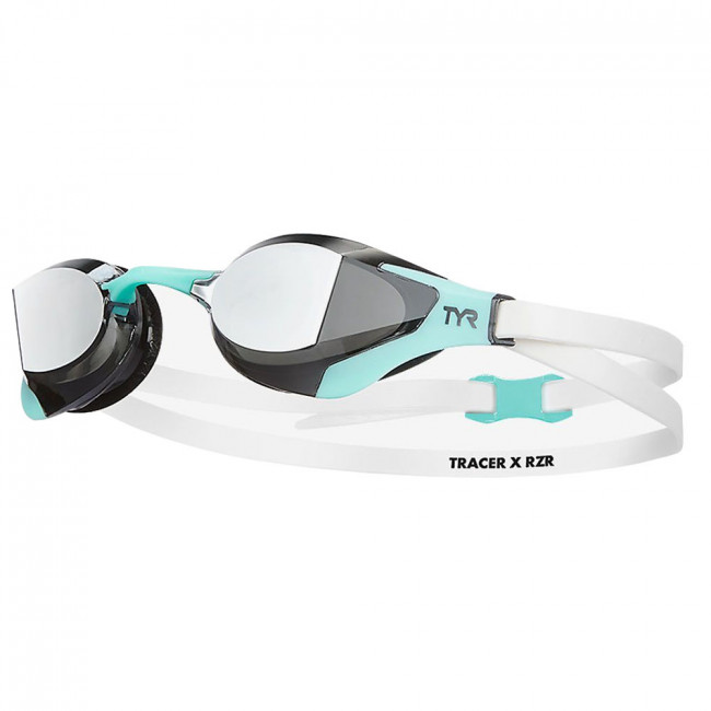 Очки для плавания "TYR Tracer-X RZR Racing Mirrored", арт.LGTRXRZM-718,ЗЕРКАЛЬНЫЕ линзы,черн-бирюз.опр. 