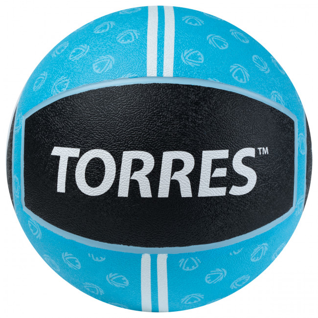 Медбол TORRES 5 кг, AL00235, резина, диаметр 25,4 см, черно-голубой 