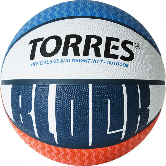Мяч баскетбольный "TORRES Block" арт.B02077, р.7, резина, нейлон. корд, бут. камера, бело-сине-красный 