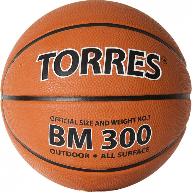 Мяч баскетбольный "TORRES BM300" арт.B02013, р.3, резина, нейлон. корд, бут. камера, темнооранж-черн 
