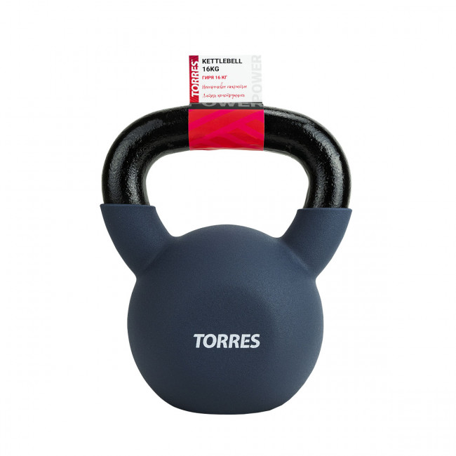Гиря "TORRES 16 кг" арт.PL552216, чугун в неопреновой оболочке, серый 