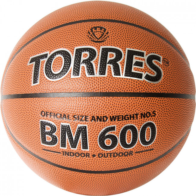 Мяч баскетбольный "TORRES BM600" арт.B32025, р.5, ПУ, нейлон. корд, бут. камера, темнокоричневый-черн 