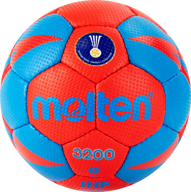Мяч гандбольный MOLTEN 3200, H2X3200-RB, р.2, 32пан, ПУ, сертификат IHF, руч.сш, красно-синий 