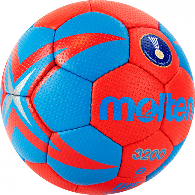 Мяч гандбольный MOLTEN 3200, H2X3200-RB, р.2, 32пан, ПУ, сертификат IHF, руч.сш, красно-синий 