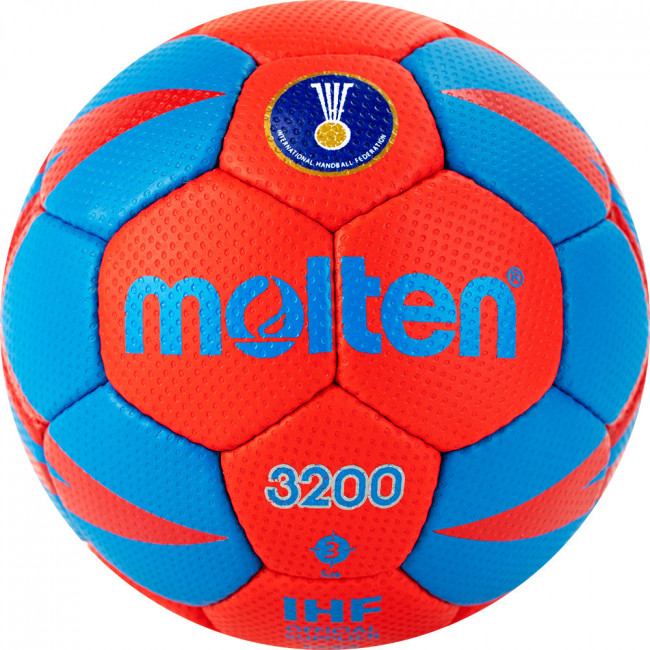 Мяч гандбольный MOLTEN 3200, H3X3200-RB, р.3, 32пан, ПУ, сертификат IHF, руч.сш, красно-синий 