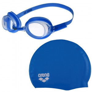 Набор для плав. дет. "ARENA POOL SET JR" (ОЧКИ+ШАПОЧКА), арт.9242370,ПРОЗРАЧНЫЕ линзы, синяя шапочка