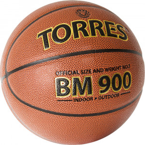 Мяч баскетбольный "TORRES BM900" арт.B32037, р.7, ПУ-композит, нейлон.корд, бутил. камера, темнооранж-черн