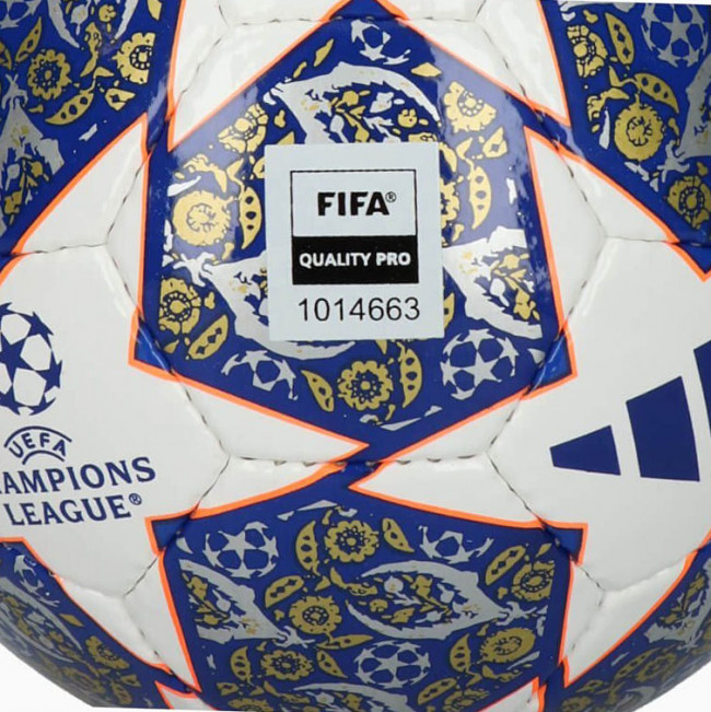Мяч футзальный ADIDAS Finale Sala PRO HU1581, р.4, FIFA Quality Pro, 32п, ПУ, руч.сш, бело-сине-золот. 
