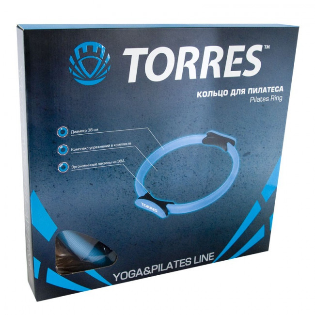 Кольцо для пилатеса "TORRES" арт.YL5004, диаметр 38 см, эргономичные захваты из ЭВА, голубо-черное 
