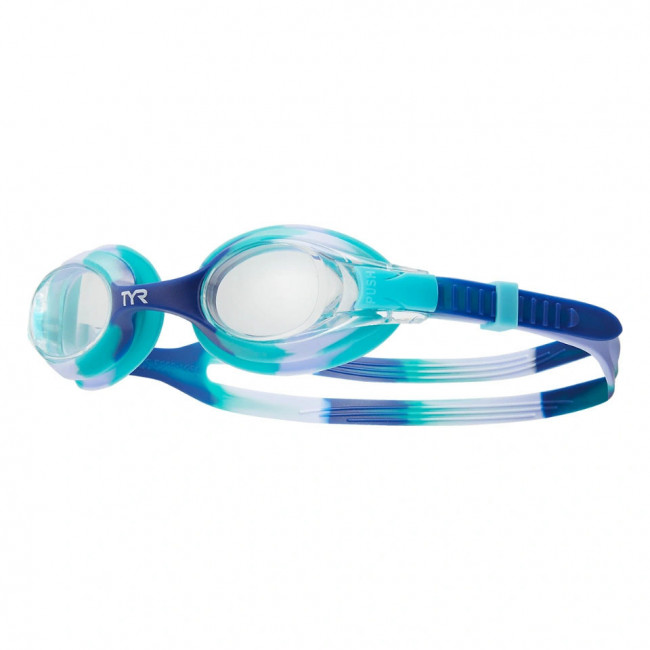 Очки для плавания дет. TYR Swimple Tie Dye Jr, LGSWTD-509, ПРОЗРАЧНЫЕ линзы, мультиколор опр. 