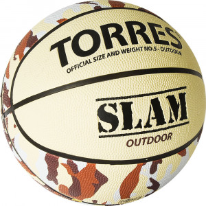 Мяч баскетбольный "TORRES Slam" арт.B02065, р.5, резина, нейлон. корд, бут. кам, бежево-хаки Мяч баскетбольный "TORRES Slam" арт.B02065, р.5, резина, нейлон. корд, бут. кам, бежево-хаки