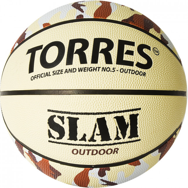 Мяч баскетбольный "TORRES Slam" арт.B02065, р.5, резина, нейлон. корд, бут. кам, бежево-хаки Мяч баскетбольный "TORRES Slam" арт.B02065, р.5, резина, нейлон. корд, бут. кам, бежево-хаки