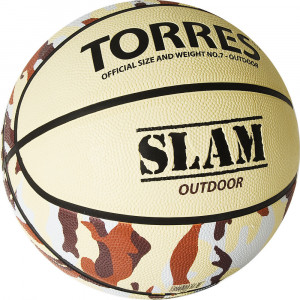 Мяч баскетбольный "TORRES Slam" арт.B02067, р.7, резина, нейлон. корд, бут. кам, бежево-хаки