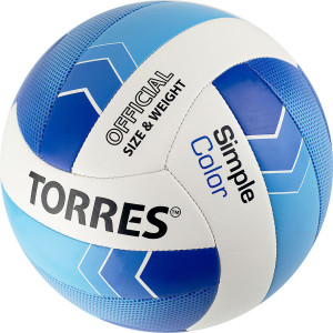Мяч волейбольный "TORRES Simple Color" арт.V32115, р.5, синт.кожа (ТПУ), маш. сшивка, бут.камера,бел-гол-син