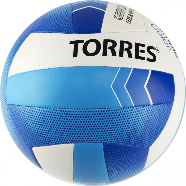 Мяч волейбольный "TORRES Simple Color" арт.V32115, р.5, синт.кожа (ТПУ), маш. сшивка, бут.камера,бел-гол-син 