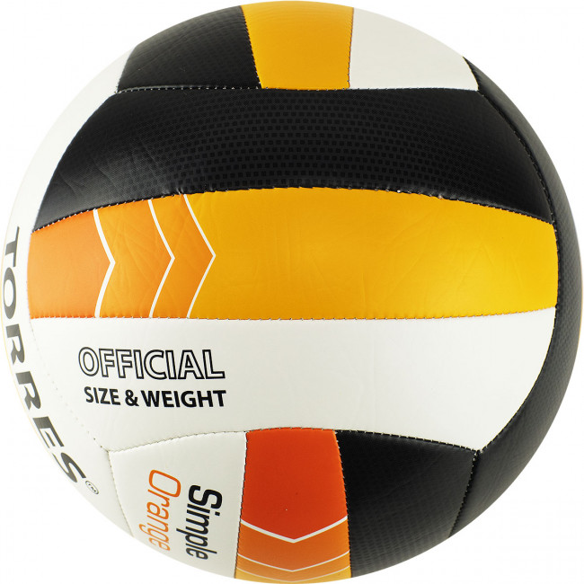 Мяч волейбольный "TORRES Simple Orange" арт.V32125, р.5, синт.кожа (ТПУ), маш. сшивка, бут.кам,бел-чер-оранж 