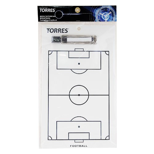Тактическая доска для футбола "TORRES", арт. TR1002S, маркерная, с зажимом, в компл. маркер, белая 
