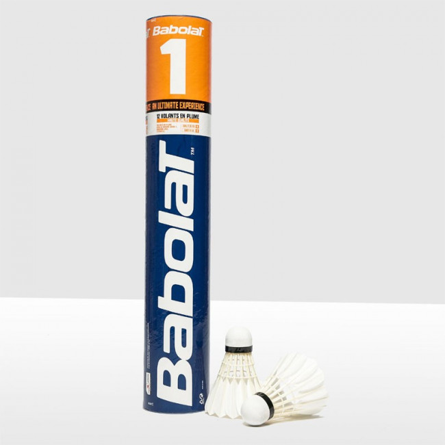 Воланы для бадминтона BABOLAT 1 (перо/пробка),551023, уп.12шт., бел., средняя скорость 