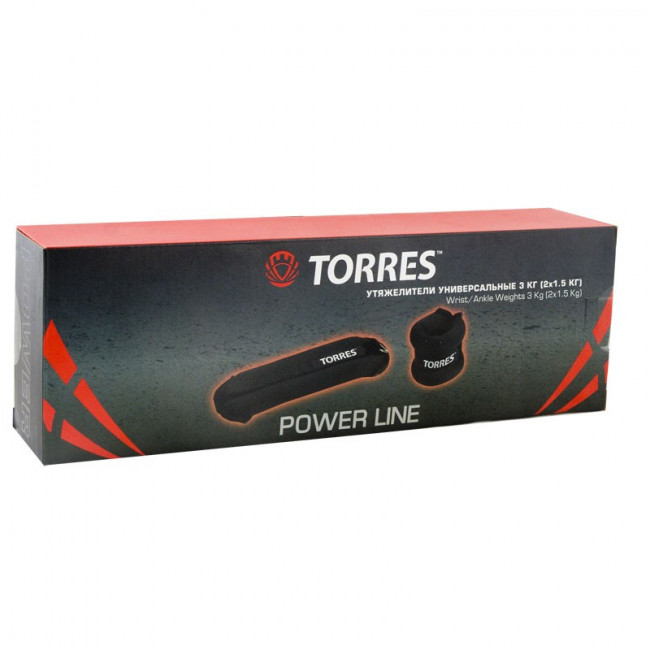 Утяжелители универсальные"TORRES 3 кг" арт.PL110183, (2штх1,5кг),неопрен, металл. песок, черный 
