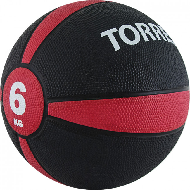 Медбол "TORRES 6 кг", арт.AL00226, резина, диаметр 23,8 см, черно-красно-белый 