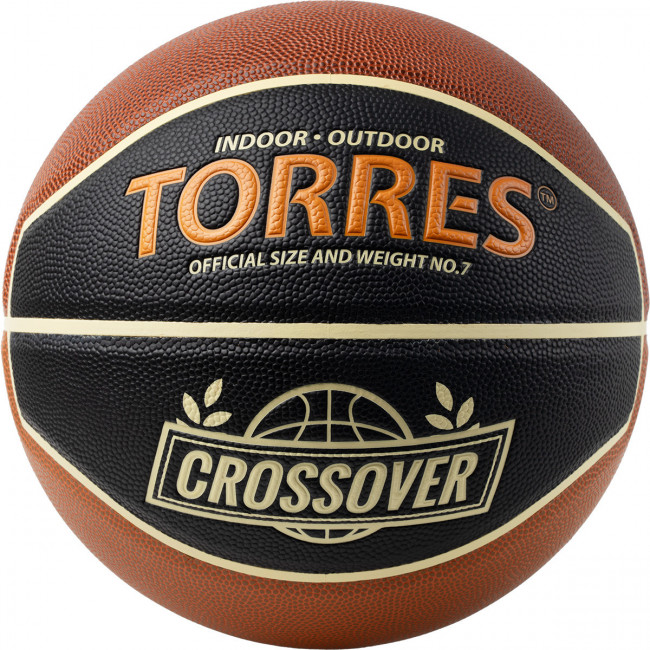 Мяч баскетбольный TORRES Crossover, B323197, р.7,ПУ-комп, нейлон. корд, бут.камера, тем. черно-коричн-беж 