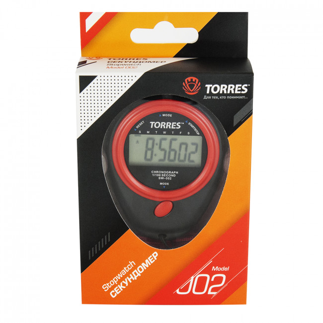 Секундомер "TORRES Stopwatch", арт.SW-002, часы, будильник, дата, шнур с карабином, черно-красн. NEW 