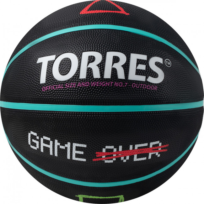Мяч баскетбольный TORRES Game Over B023117, р.7, резина, нейлон. корд, бут. кам., черный 