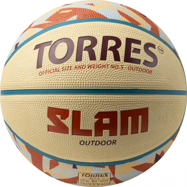 Мяч баскетбольный TORRES Slam, B023145, р.5, резина, нейлон. корд, бут. кам, бежево-коричневый 