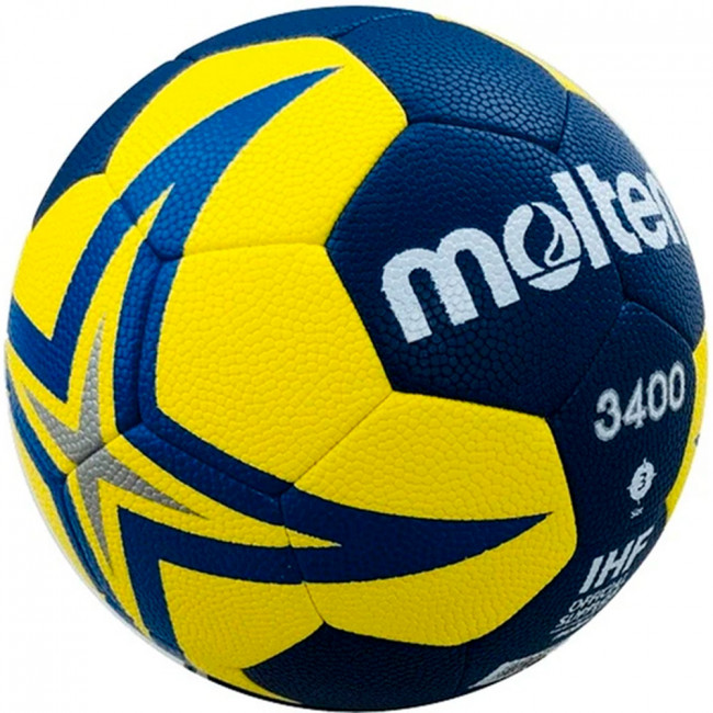 Мяч гандбольный MOLTEN 3400, H3X3400-NB, р.3, 32пан, ПУ, сертификат IHF, маш.сшив., темно-сине-желтый 