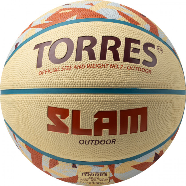 Мяч баскетбольный TORRES Slam, B023147, р.7, резина, нейлон. корд, бут. кам, бежево-коричневый 