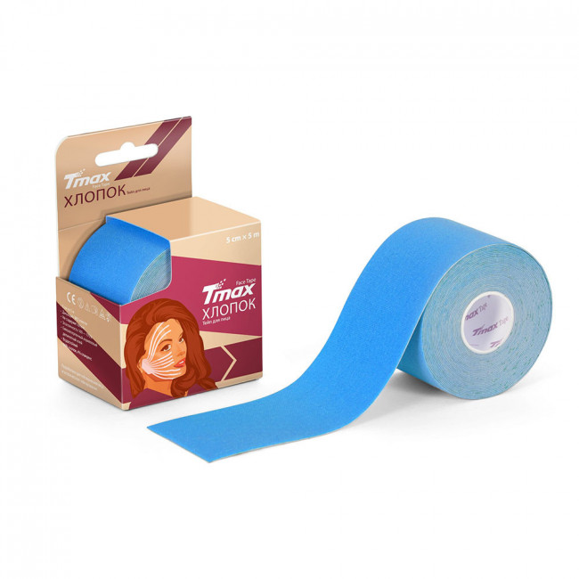 Тейп кинезиологический Tmax Beauty Tape (5cmW x 5mL), хлопок, голубой 