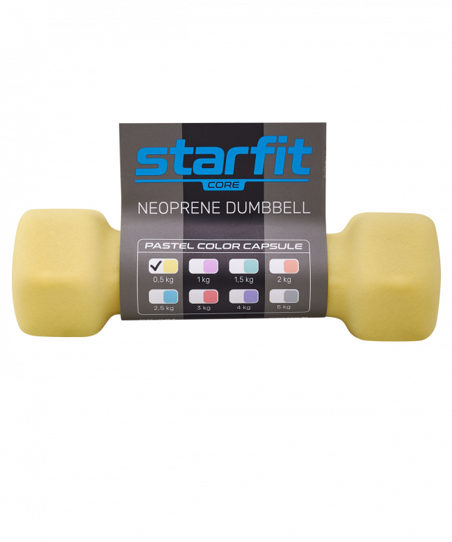 Гантель неопреновая STARFIT DB-201 0,5 кг, желтый пастель. 