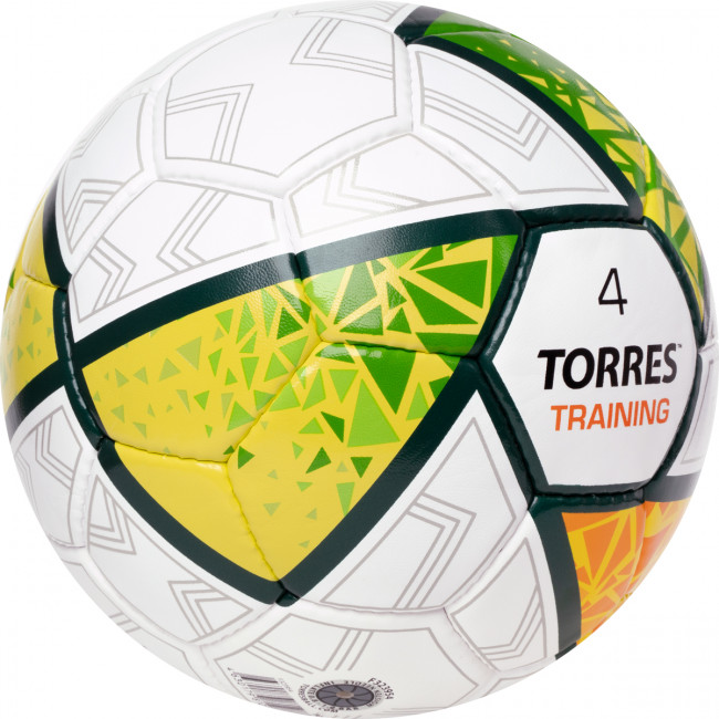 Мяч футбольный TORRES Training, F323954,р.4, 32 панели. ПУ, 4 под. слоя, ручная сшивка, бело-зел-сер 