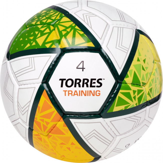 Мяч футбольный TORRES Training, F323954,р.4, 32 панели. ПУ, 4 под. слоя, ручная сшивка, бело-зел-сер 