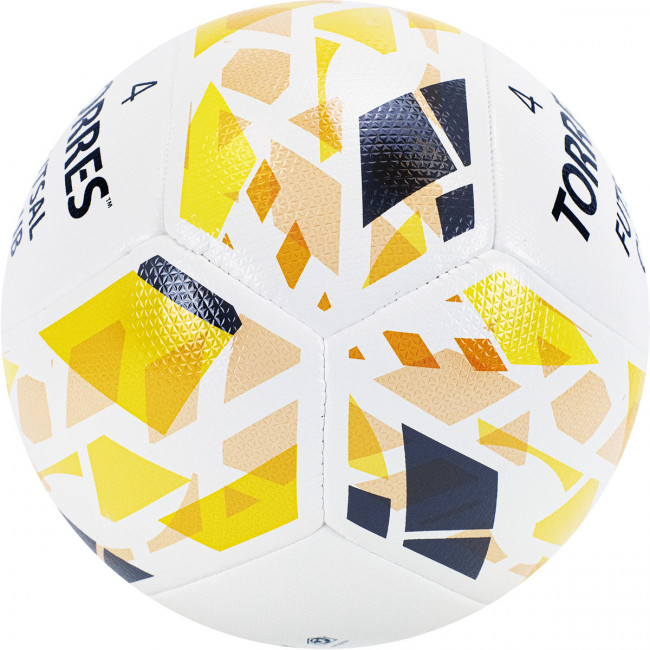 Мяч футзальный "TORRES Futsal Club", арт.FS32084, р.4, 10 пан. PU, 4 под. сл, гибрид. сш. бело-зол-чер 
