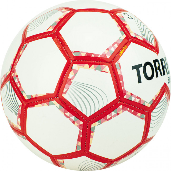 Мяч футбольный "TORRES BM 300" арт.F320743, р.3, 28 пан.,гл.TPU,2 подк. слой, маш. сш., бело-серебр-крас. 