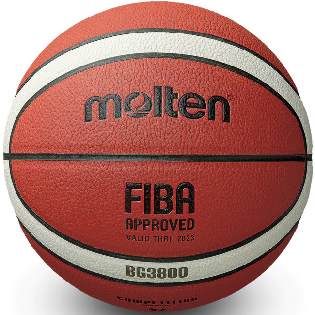 Мяч баскетбольный "MOLTEN B5G3800" р.5, FIBA Appr, синт.комп.кожа (ПУ),12 пан,бут.кам,нейл.корд,кор-беж-чер 