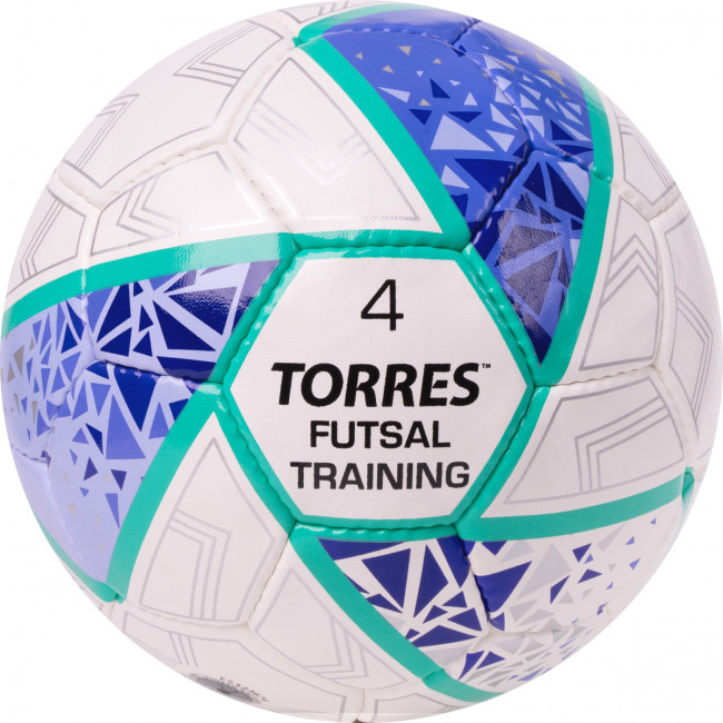 Мяч футзальный TORRES Futsal Training, FS323674, р.4, 32 пан. ПУ, 4 подкл. слоя, бело-фиолет-зел Мяч футзальный TORRES Futsal Training, FS323674, р.4, 32 пан. ПУ, 4 подкл. слоя, бело-фиолет-зел