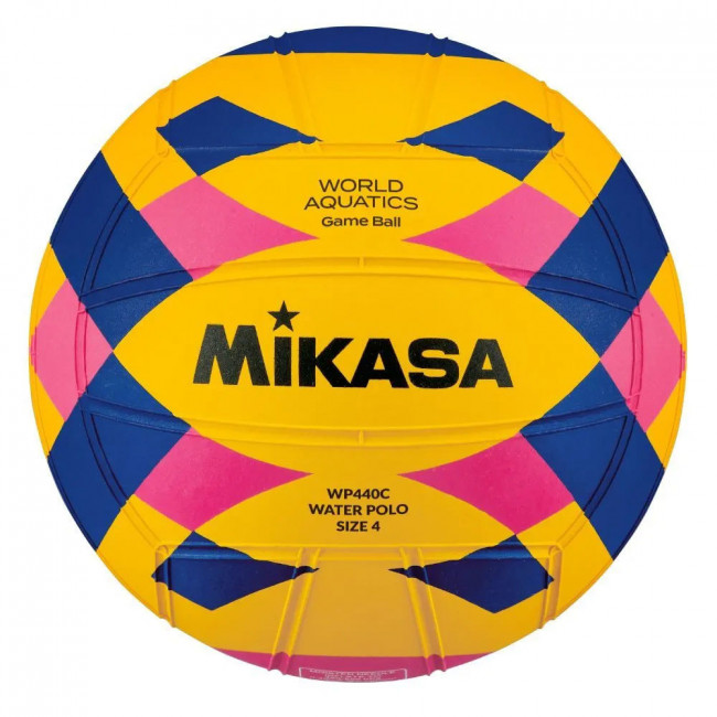 Мяч для водного поло MIKASA WP440C р.4, жен, FINA Approved, резина, вес 400-450гр, желт-сине-роз 