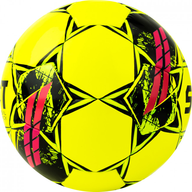 Мяч футзальный SELECT Futsal Attack V22, 1073460559, р.4, 32п, ПУ, руч.сш, желто-зелено-розовый 