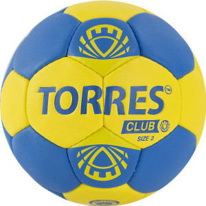 Мяч гандбольный "TORRES Club" арт.H32142, р.2, ПУ, 5 подкл. слоев, руч. сшивка, сине-желтый