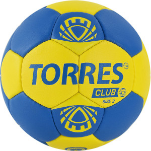 Мяч гандбольный "TORRES Club" арт.H32143, р.3, ПУ, 5 подкл. слоев, руч. сшивка, сине-желтый