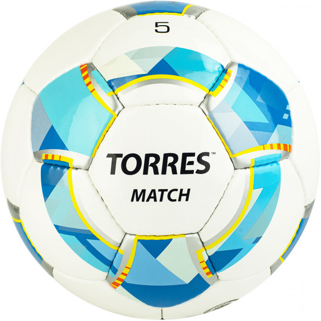 Мяч футбольный "TORRES Match" арт.F320025, р.5, 32 панел. PU, 4 под. слоя, руч. сшив., бело-серебр-голуб. 