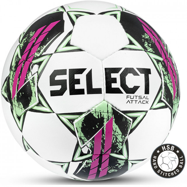 Мяч футзальный "SELECT Futsal Attack V22 Grain" арт.1073460009, р.4, 32п, ПУ, руч.сш, бел-зел-фиол 