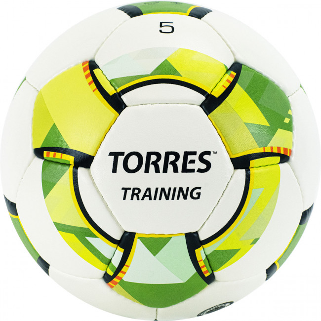 Мяч футбольный "TORRES Training" арт.F320055, р.5, 32 пан. PU, 4 подкл. слоя, руч. сшивка, бело-зел-сер 