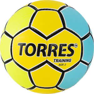 Мяч гандбольный "TORRES Training" арт.H32152, р.2, ПУ, 4 подкл. слоя, руч. сшивка, желто-голубой